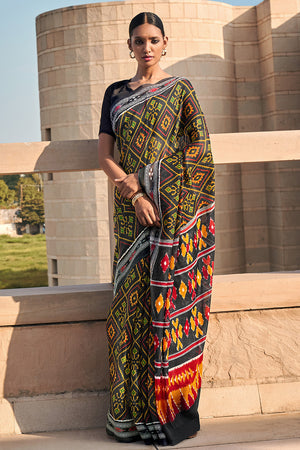 Green And Black Mulmul Cotton Saree
