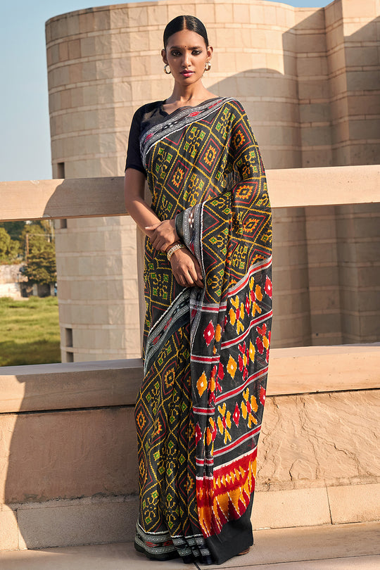 Green And Black Mulmul Cotton Saree