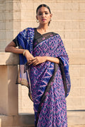 Blue And Black Mulmul Cotton Saree