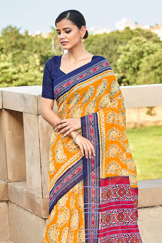 Multicolor Mulmul Cotton Saree