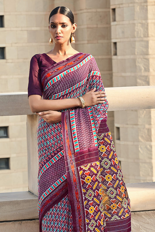 Mulberry Wine Mulmul Cotton Saree