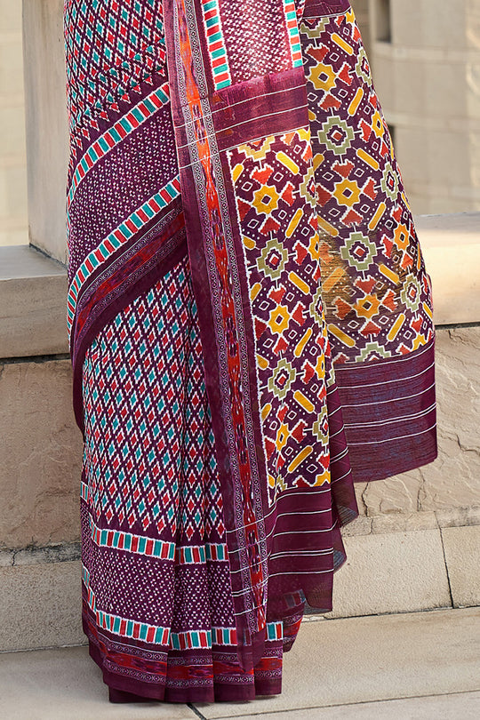 Mulberry Wine Mulmul Cotton Saree