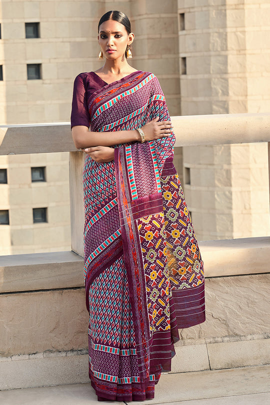 Mulberry Wine Mulmul Cotton Saree