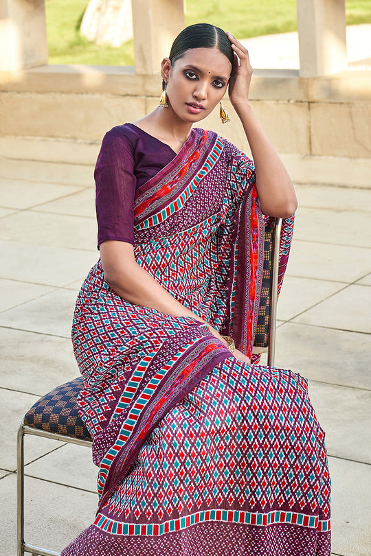 Mulberry Wine Mulmul Cotton Saree