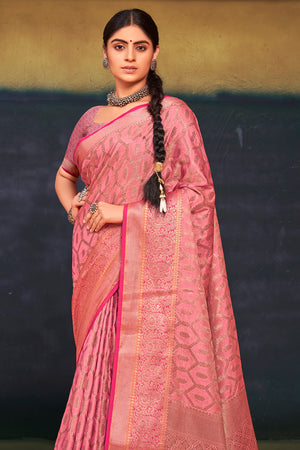 Salmon Pink Cotton Saree