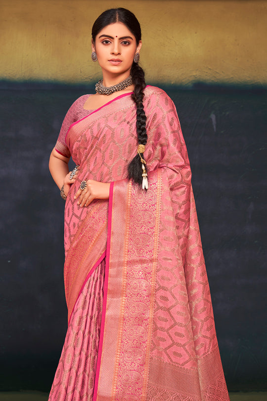 Salmon Pink Cotton Saree