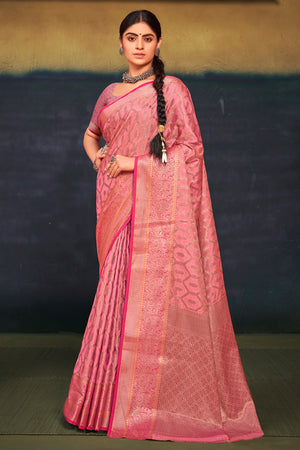 Salmon Pink Cotton Saree