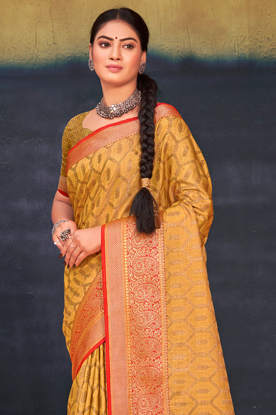 Mustard Yellow Cotton Saree