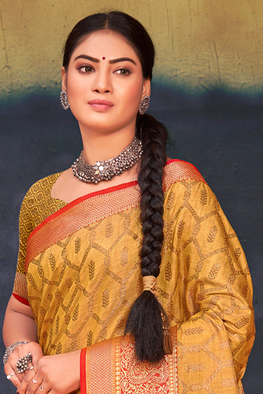 Mustard Yellow Cotton Saree