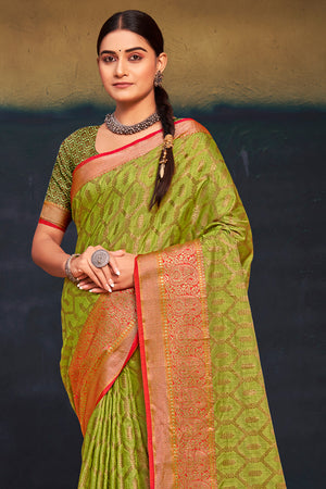 Lime Green Cotton Saree