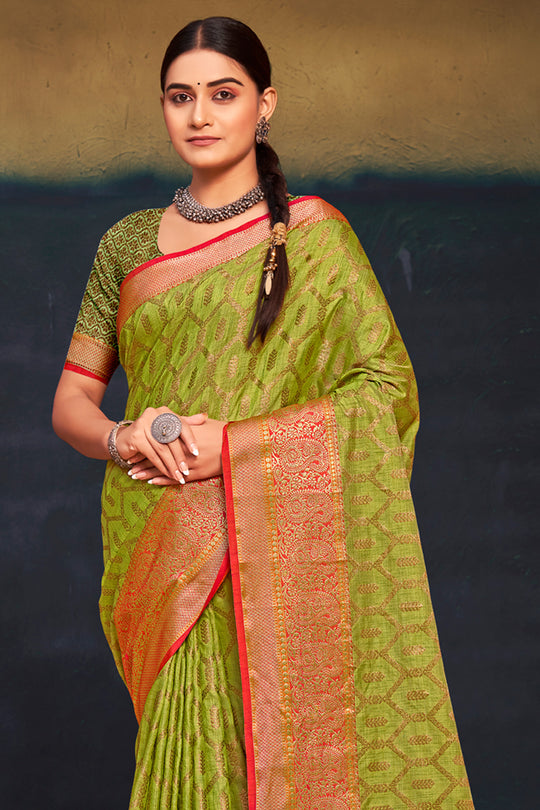 Lime Green Cotton Saree