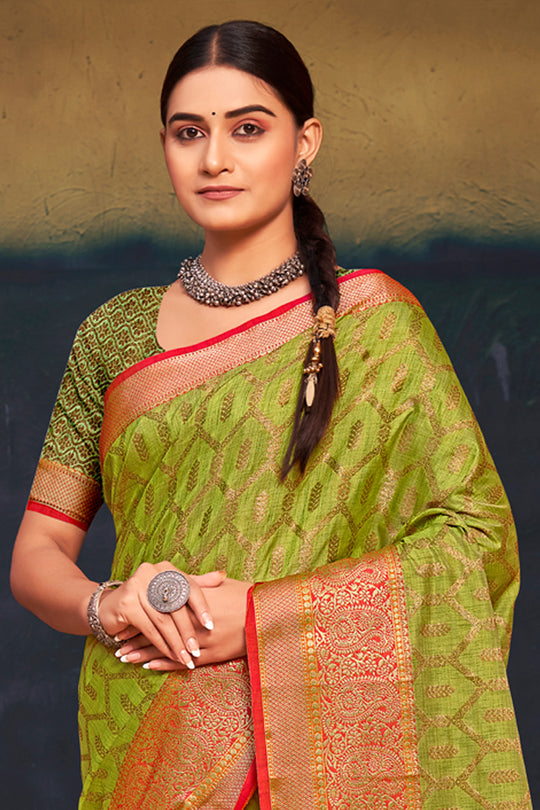 Lime Green Cotton Saree