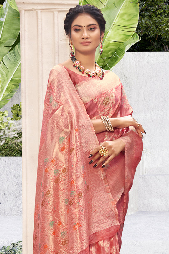 Salmon Pink Cotton Silk Saree