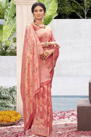 Salmon Pink Cotton Silk Saree