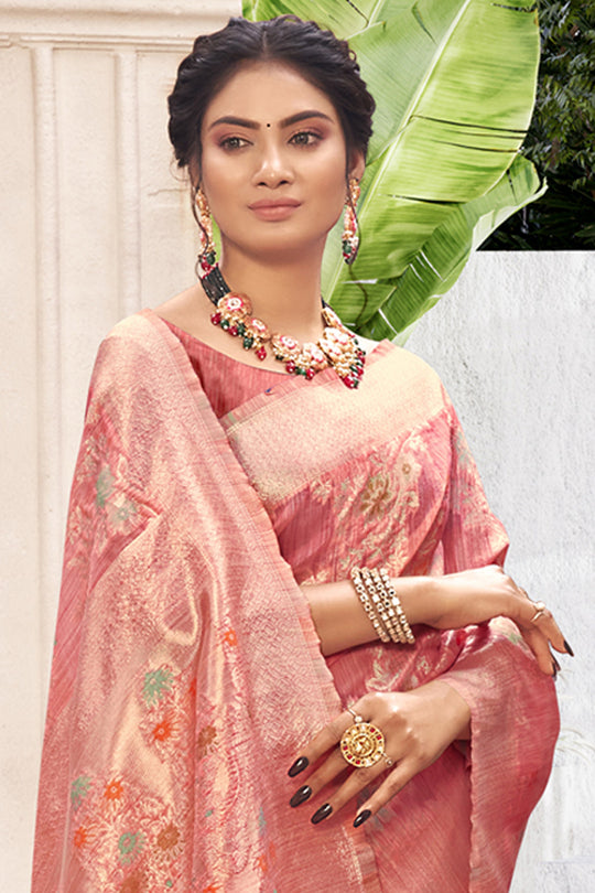 Salmon Pink Cotton Silk Saree