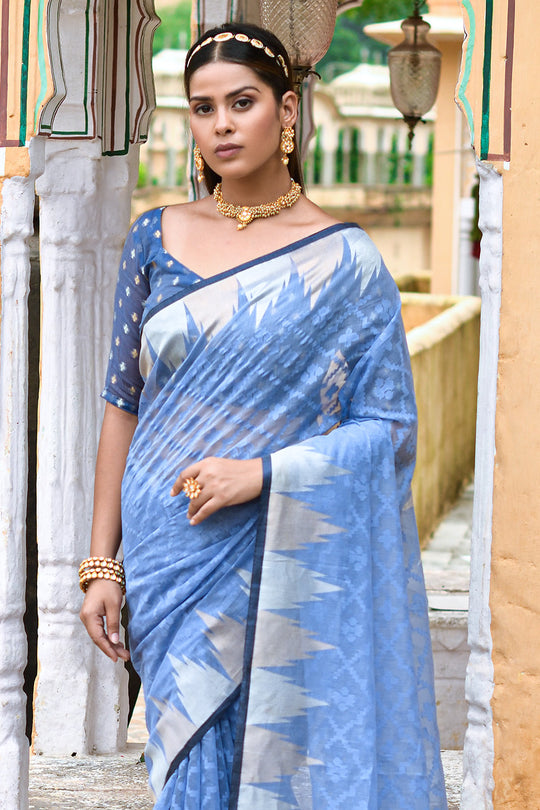 Powder Blue Organza Saree