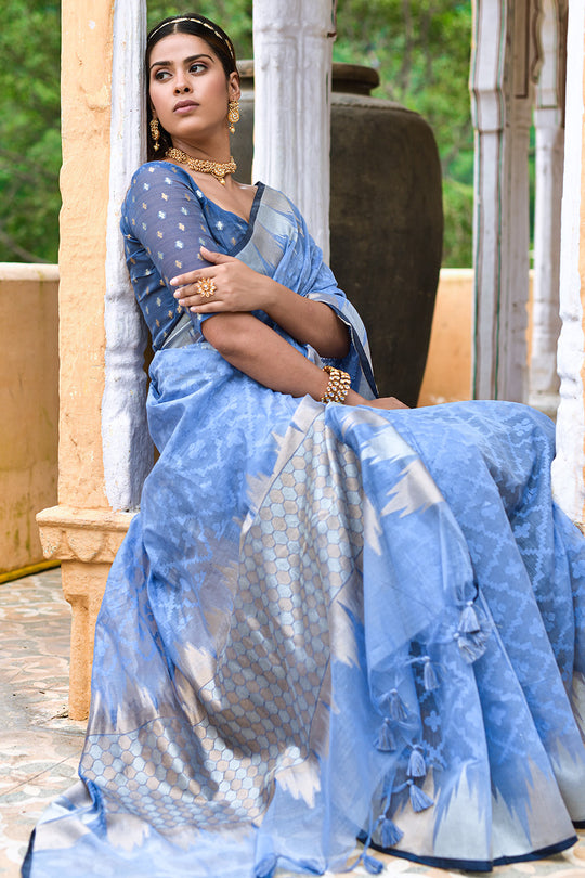 Powder Blue Organza Saree
