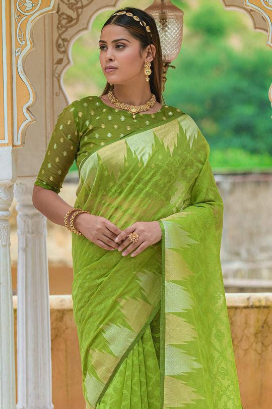 Lime Green Organza Saree