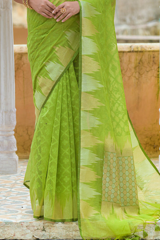 Lime Green Organza Saree