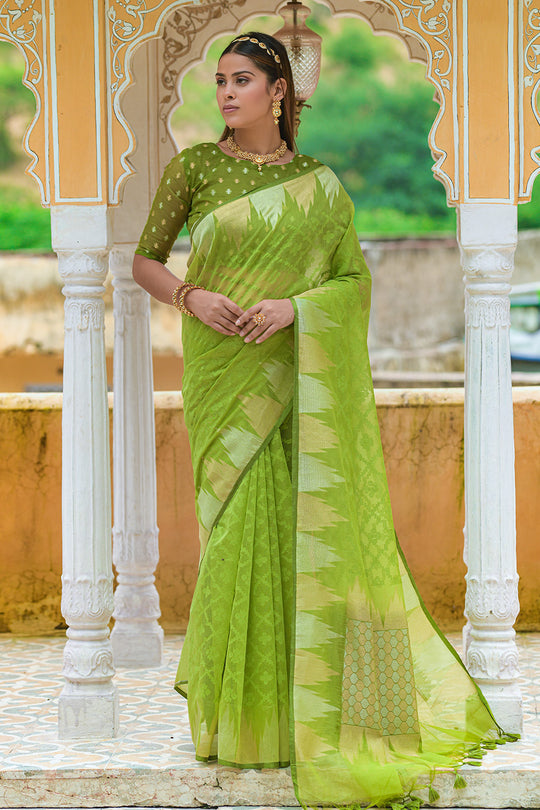 Lime Green Organza Saree