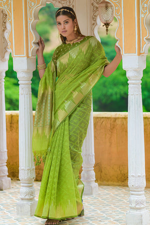 Lime Green Organza Saree