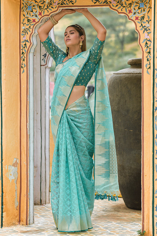 Mint Green Organza Saree