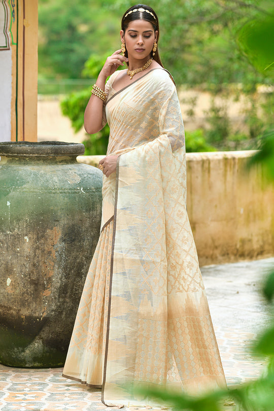 Off White Organza Saree