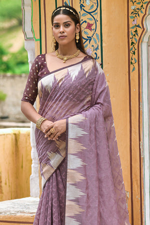 Pastel Wine Organza Saree