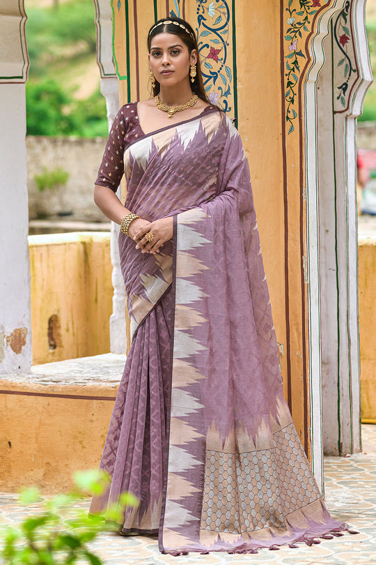 Pastel Wine Organza Saree