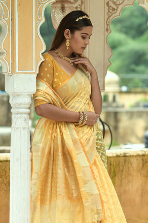 Canery Yellow Organza Saree