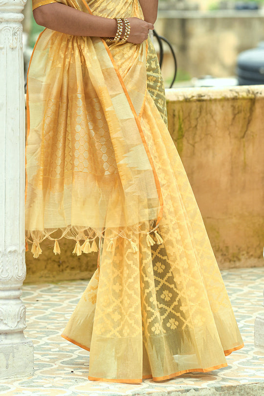 Canery Yellow Organza Saree