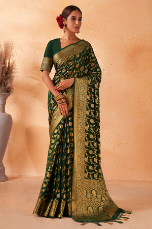 Dark Green Georgette Saree