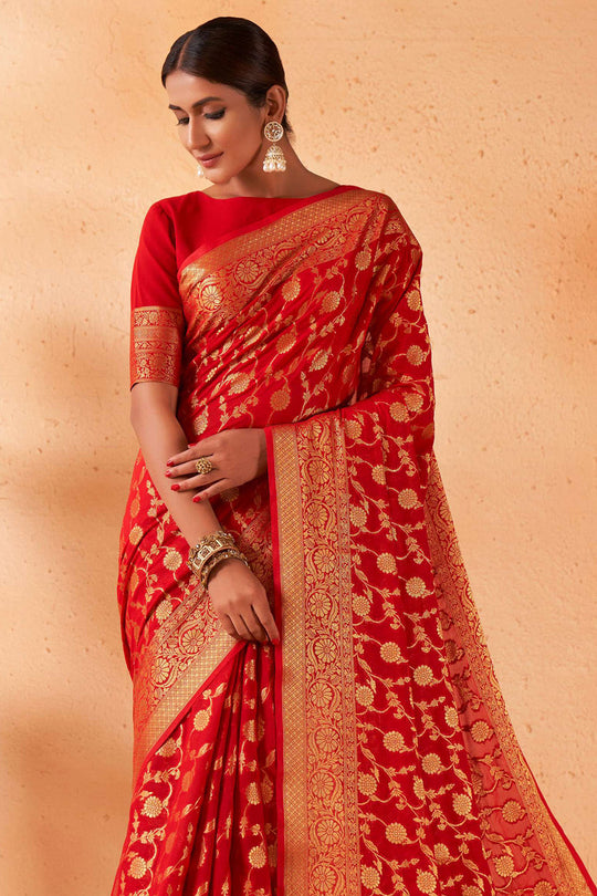 Crimson Red Georgette Saree
