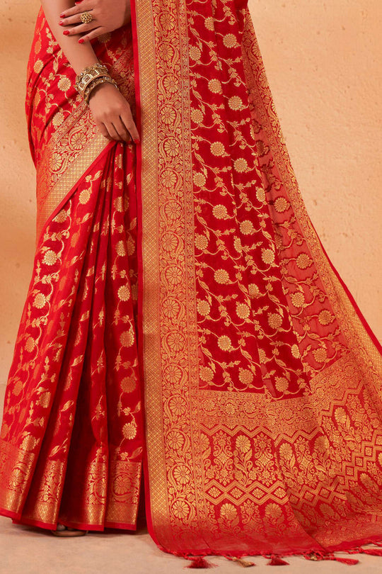 Crimson Red Georgette Saree