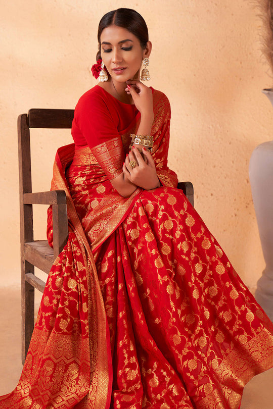 Crimson Red Georgette Saree