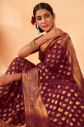 Maroon Garnet Wine Georgette Saree