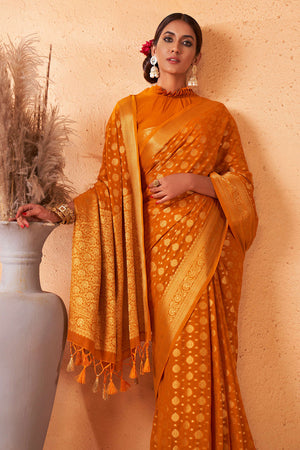 Mustard Yellow Georgette Saree