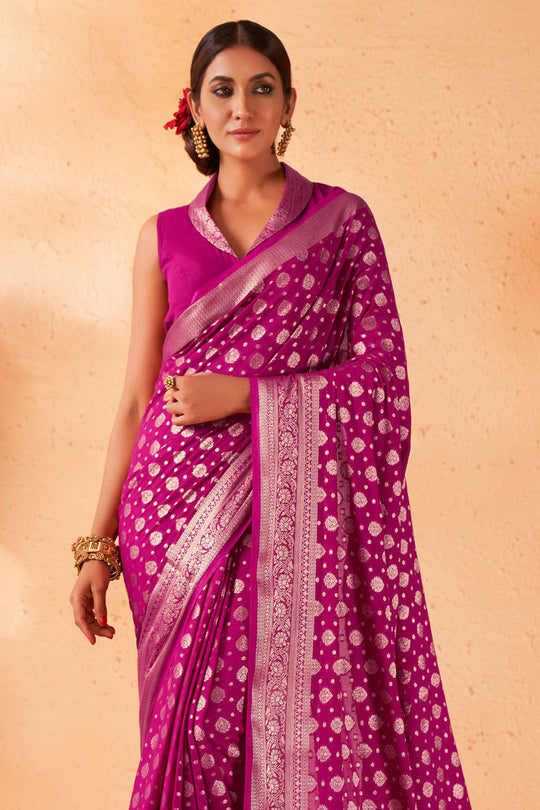 Rosewood Pink Georgette Saree