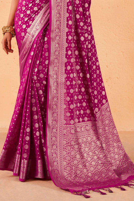 Rosewood Pink Georgette Saree
