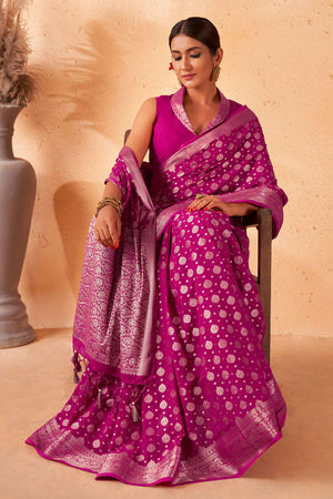 Rosewood Pink Georgette Saree