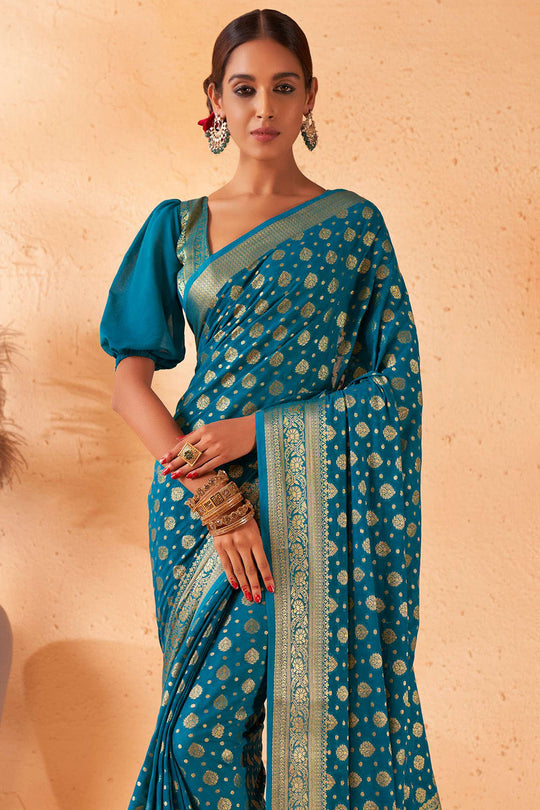 Teal Blue Georgette Saree
