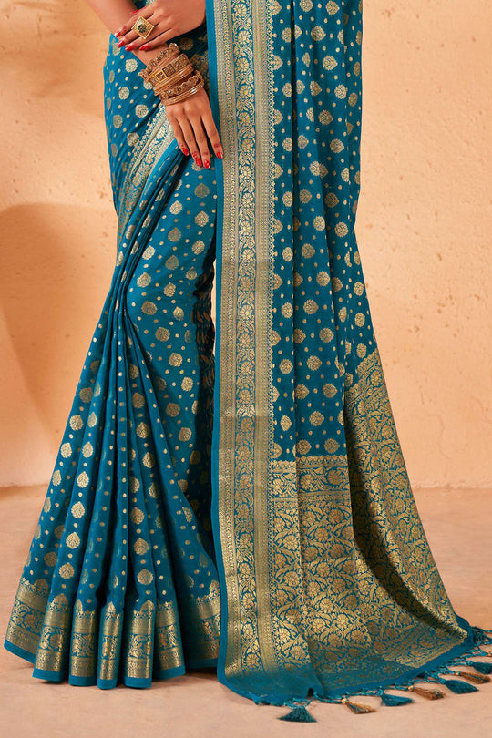 Teal Blue Georgette Saree