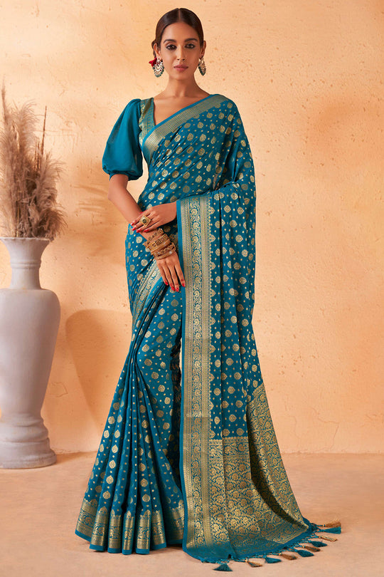 Teal Blue Georgette Saree