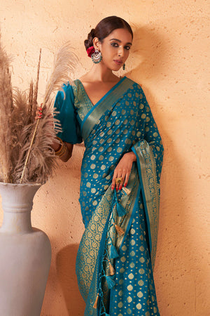 Teal Blue Georgette Saree