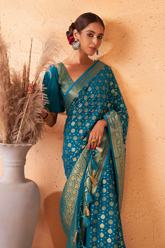 Teal Blue Georgette Saree