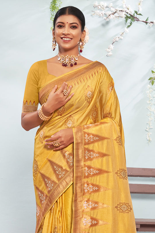 Canary Yellow Banarasi Silk Saree