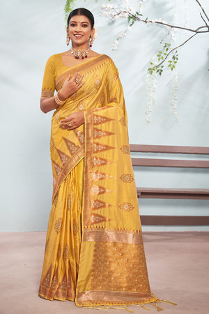 Canary Yellow Banarasi Silk Saree