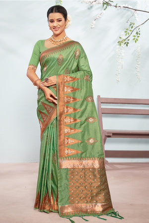 Seaforam Green Banarasi Silk Saree