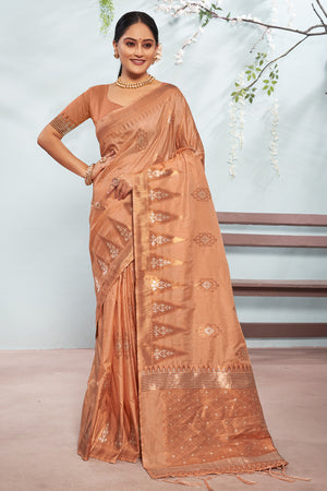 Cantaloupe Orange Banarasi Silk Saree