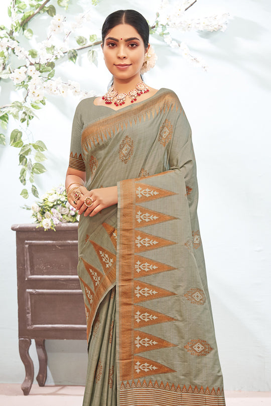 Fossil Grey Banarasi Silk Saree